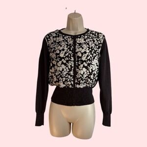 Kasper Lightweight Cardigan Sweater Button Down Top Dk Brown Floral Pattern Sm